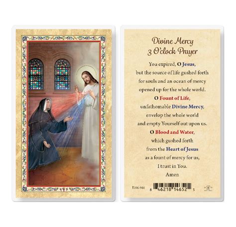 Divine Mercy 3 O'clock Prayer Gold-Stamped Laminated Catholic Prayer Holy Card with Prayer on ...