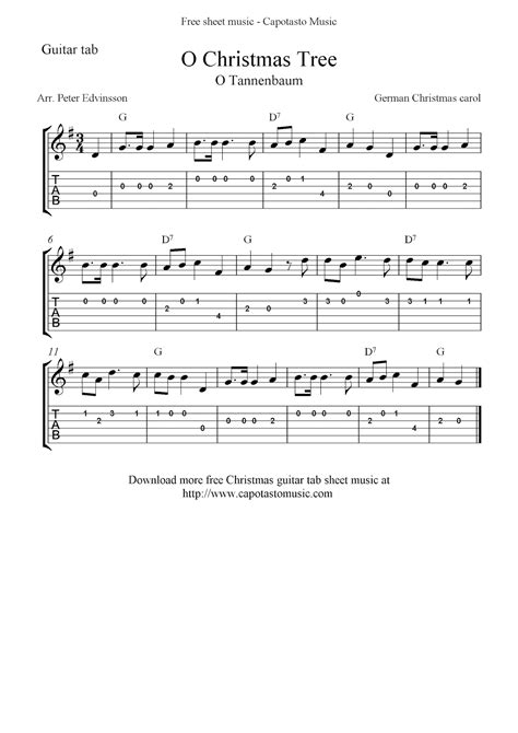 Free Printable Sheet Music: O Christmas Tree, easy free Christmas guitar tablature sheet music ...