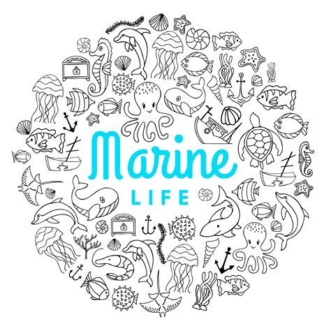 Marine Ocean Creatures Cartoon Doodle Cute Stock Vector (Royalty Free ...