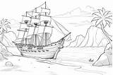 Pirate Ship Anchored In cove coloring page Illustra  Premium AI sketch template