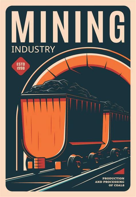 Mining industry retro poster, processing of coals 23486639 Vector Art at Vecteezy