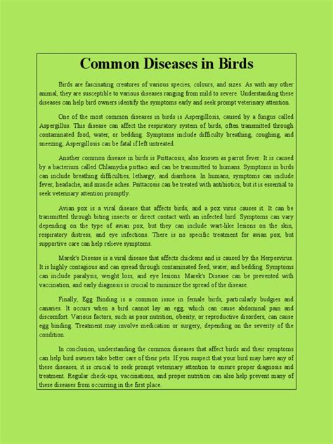 Common Diseases in Birds | PDF | Diseases And Disorders | Veterinary ...