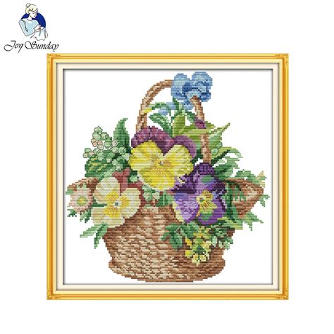 Joy Sunday Needlework Crafts 14ct Printed Embroidery Flower Basket (4 ...