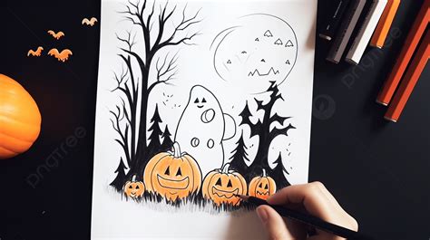 Person Drawing Halloween Scene Background, Simple Halloween Picture To Draw Background Image And ...