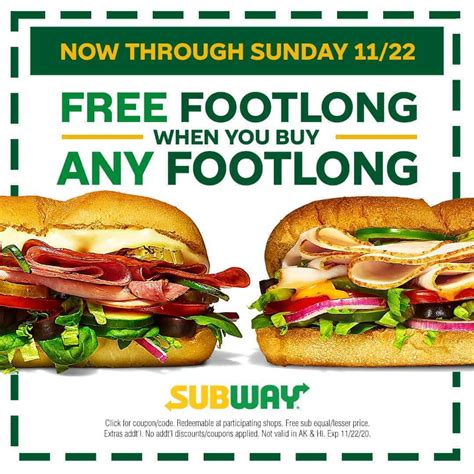 Subway offers buy-one-get-one free Footlong sub - Living On The Cheap