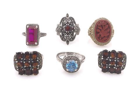 Lot - 6PC ASSORTED SILVER GEMSTONE RINGS