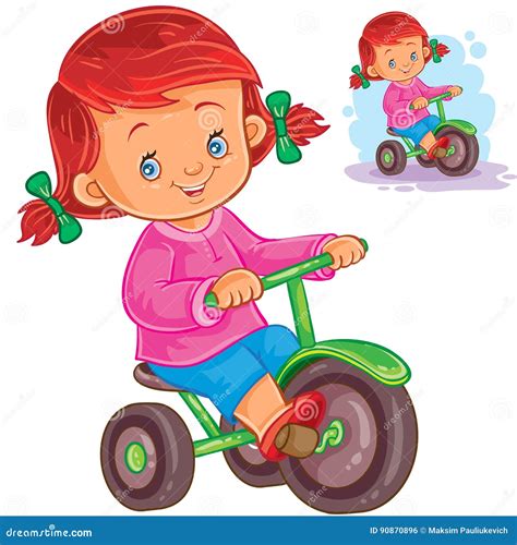 Small Girl Riding a Tricycle Stock Vector - Illustration of happy ...