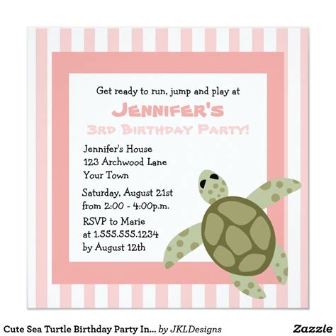 Cute Sea Turtle Birthday Party Invite Pink | Zazzle | Turtle birthday parties, Turtle birthday ...