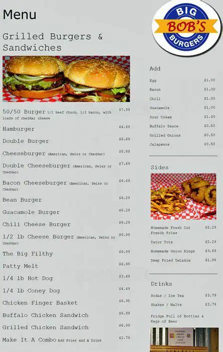 Big Bob's Burgers Menu, Menu for Big Bob's Burgers, North Central, San ...