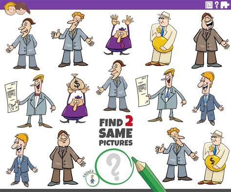 find two same cartoon men or businessmen educational task 7048245 Vector Art at Vecteezy