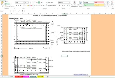 Water Tank Design Excel Sheet | Underground and Overhead