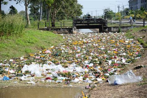 Water Pollution in Rural River after Loy Krathong Festival in Thailand ...