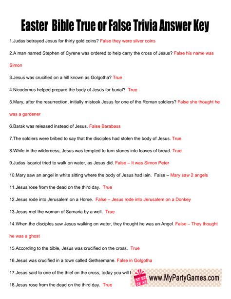 Free Printable Easter Bible True Or False Trivia Quiz, 53% OFF