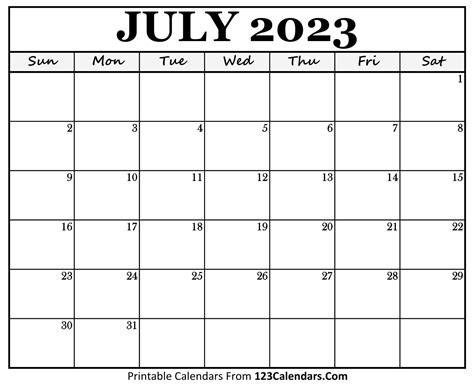 July 2023 Calendar With Holidays