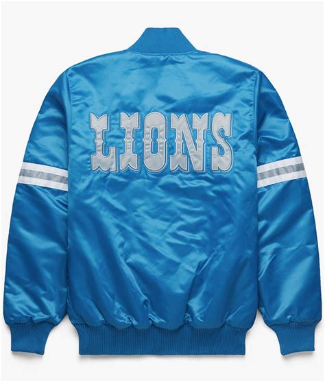 Starter Satin Bomber Light Blue Detroit Lions Jacket - Jackets Expert