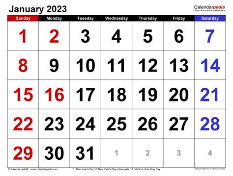 January 2023 Calendar | Templates for Word, Excel and PDF