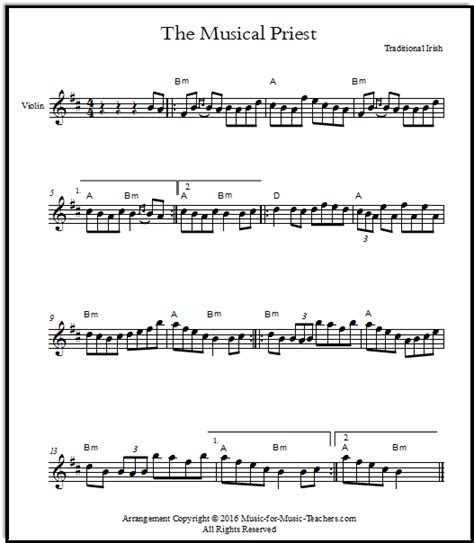 Free Printable Violin Music for "Musical Priest"