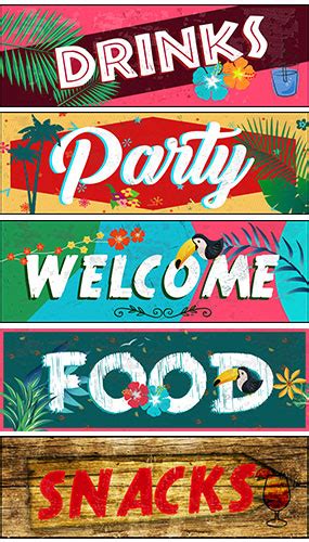 Hawaii Food And Drinks PVC Party Sign Decorations 60cm x 20cm - Pack of ...