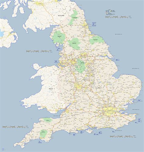 Large Map of England - 3000 x 3165 pixels and 800k in size