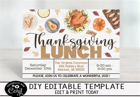 EDITABLE Thanksgiving Lunch Invitation, Employee Business Work Fall ...