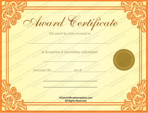 Gold Award Certificate Template - for Word