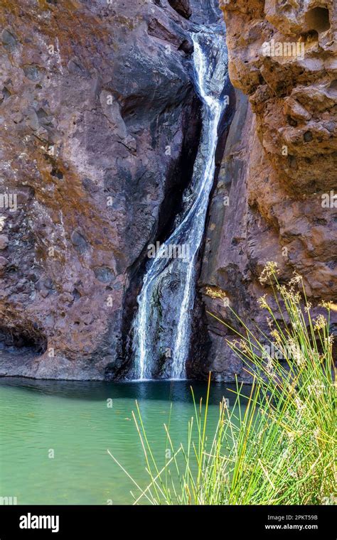 Landscape with El Charco Azul waterfall, Gran Canary, Spain Stock Photo - Alamy