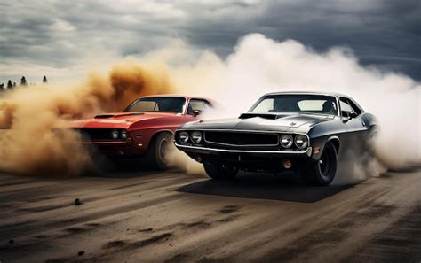 Premium Photo | Vintage classic muscle sport cars participating in speed racing Generative AI