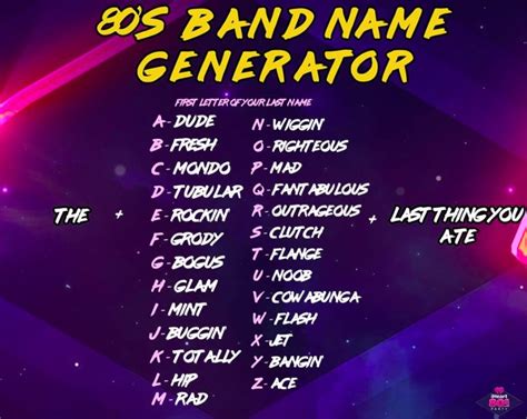 Give our 80s band name generator a try. tweet us back your band name with #iheart80s! 🎸 ...