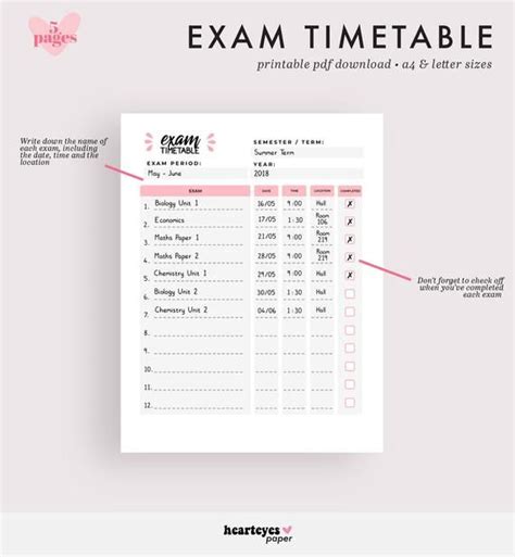 Exam Timetable, Printable Planner, Exam Schedule, Exam Planner, School Planner, Student Planner ...