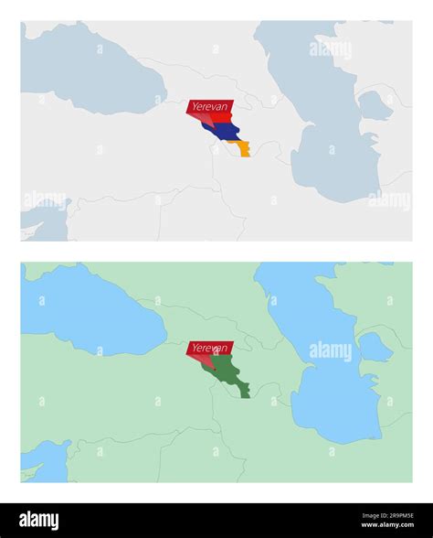 Armenia map with pin of country capital. Two types of Armenia map with ...