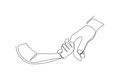 Continuous line drawing of parent giving hand to his child. Single one line art of father and ...