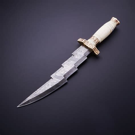 Damascus Steel Hunting Knife + Sheath // White Bone - Evermade Traders ...