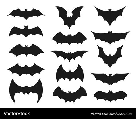 Collection black bat silhouettes or symbols Vector Image