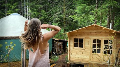 OFF GRID LIVING - BUNKIE LOG CABIN - HERB GARDEN RAISED BED from FOREST LOGS & Plum Trees - Ep. 131