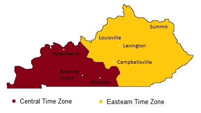 Kentucky Time Zones -- Timebie | Time zone map, Bowling green kentucky ...