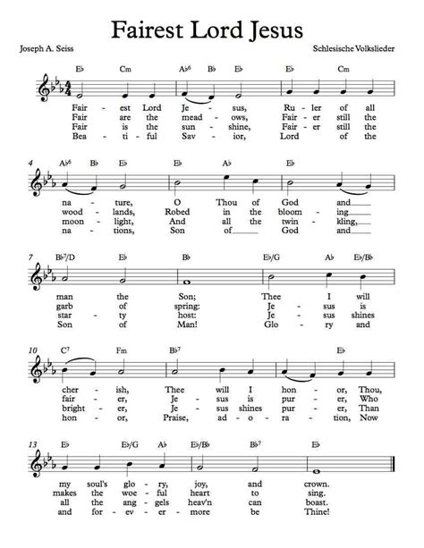 Free Lead Sheet – Fairest Lord Jesus | Hymn sheet music, Christian song lyrics, Lead sheet