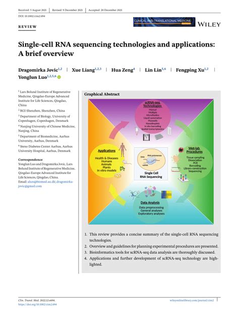 (PDF) Single‐cell RNA sequencing technologies and applications: A brief overview