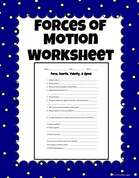 Force Motion Energy Worksheets