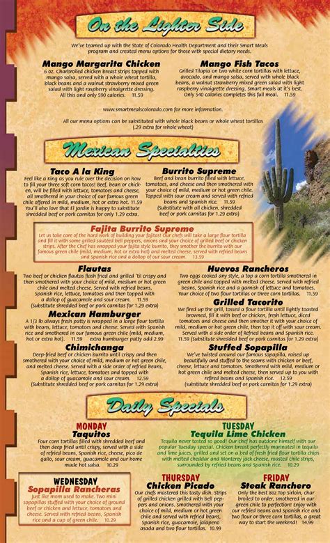 El Jardín Restaurant menu in Commerce City, Colorado, USA