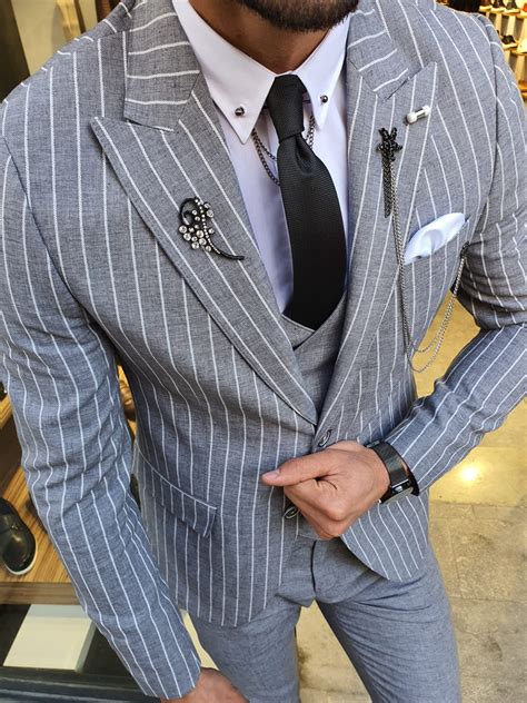 GentWith Orem White Slim Fit Pinstripe Suit - GENT WITH