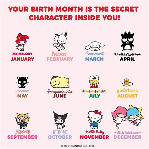 an image of hello kitty stickers with the words your birth month is the secret character inside you