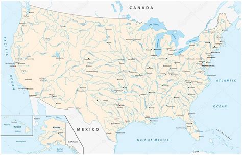 Mapa de los Estados Unidos con las principales ciudades, ríos y lagos 2023