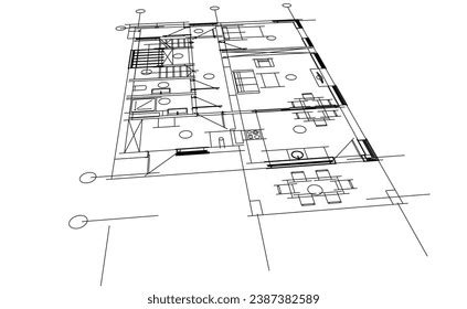 Architectural Sketch Vector 3d Illustration Stock Vector (Royalty Free) 2387382589 | Shutterstock