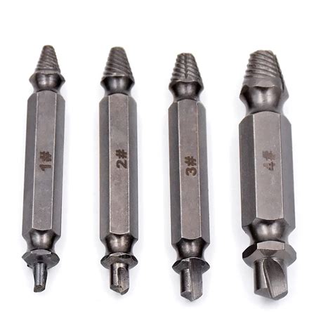 4Pcs Damaged Screw Extractor Metal Drill Bits Set Remover Double Ended Bolt Extractor Cire Drill ...