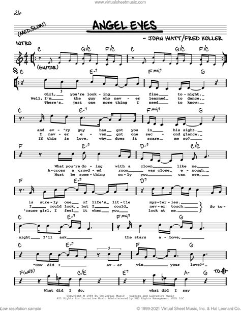 John Hiatt: Angel Eyes sheet music (real book with lyrics) (PDF)