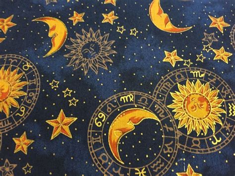 Hoffman Dark Blue Celestials Sun Moon Stars Fabric Celestial Metallic Gold BTHY | Celestial art ...