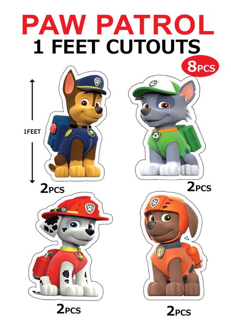 Paw Patrol Cutouts (1ft) - 8 Pcs