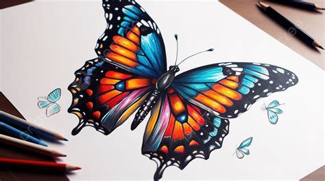 Colored Butterfly Drawing On A Sketch Book Background, Picture Of Butterfly Drawing, Butterfly ...