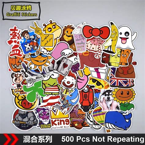 500pcs/pack No Repeating Graffiti Stickers Cartoon Characters Animals Series Waterproof Sticker ...