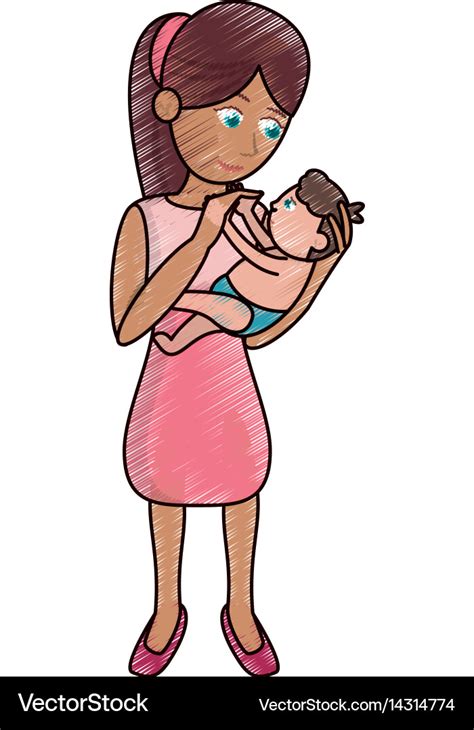 Drawing mom holding baby loving Royalty Free Vector Image